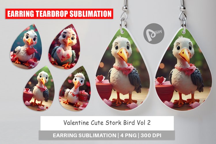 Earring Teardrop Valentine Cute Stork Bird