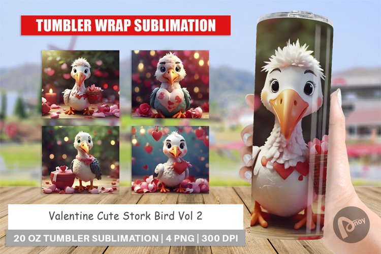 Tumbler Sublimation Wrap Valentine Cute Stork Bird