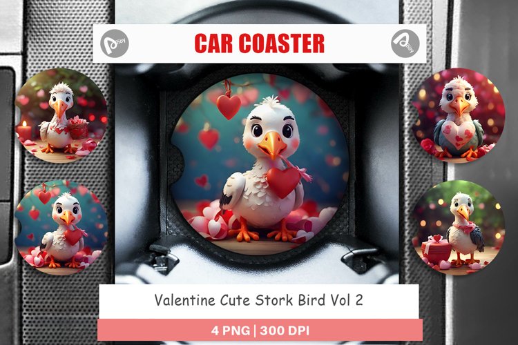Car Coaster Valentine Cute Stork Bird