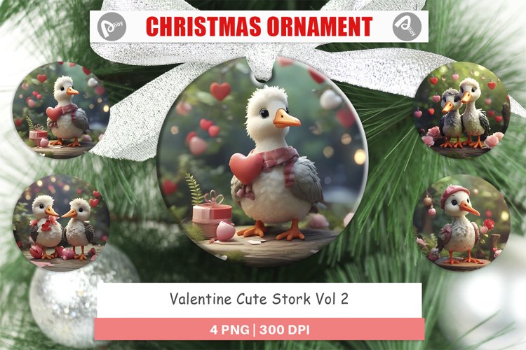 Christmas Ornaments Valentine Cute Stork Bird