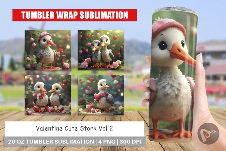 Tumbler Sublimation Wrap Valentine Cute Stork Bird