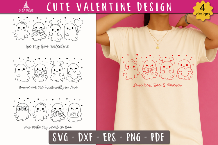 Cute Valentine Ghost SVG Love boo print design
