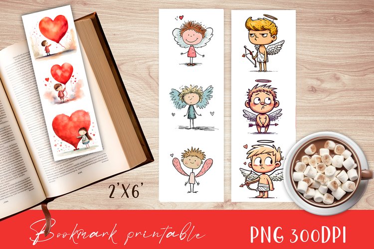 Watercolour Beautiful angel with heart Bookmarks Sublimation