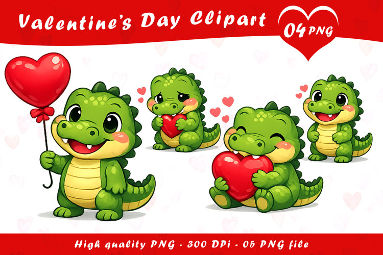 Valentines Crocodile Clipart PNG