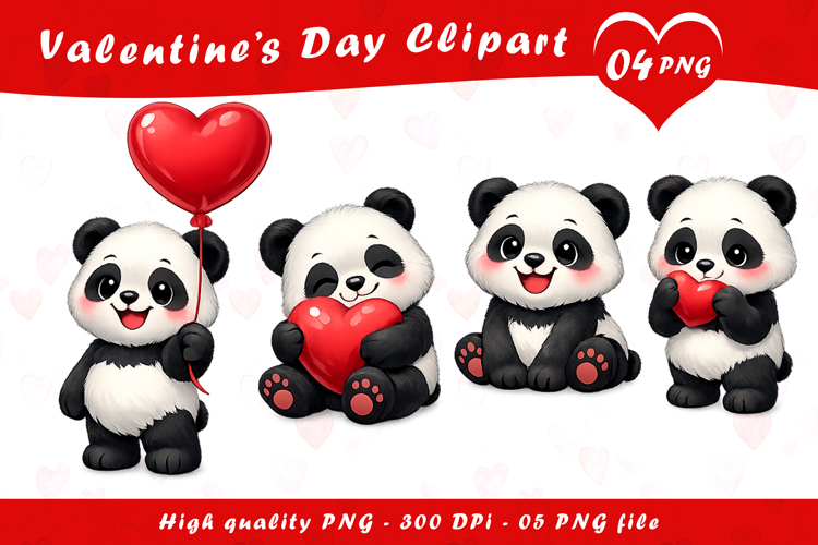 Valentines Panda Clipart PNG