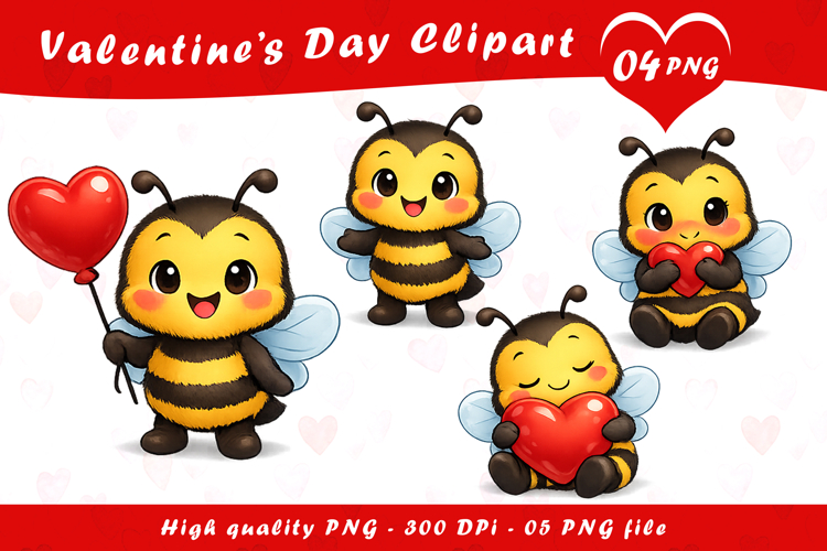 Valentines Bee Clipart PNG