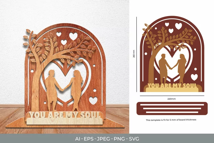 You are My Soul, Romantic Couple 3D Lasercut with Stand Base