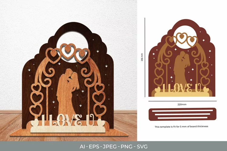 I Love U, Wedding Couple 3D Lasercut with Stand Base