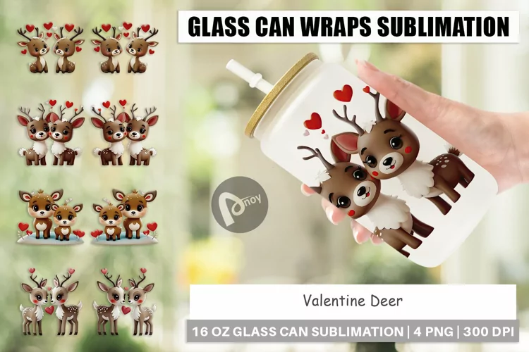 Glass Can Wraps Valentine Deer