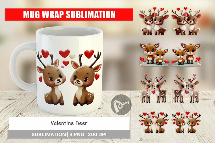 Mug Wrap Design Valentine Deer