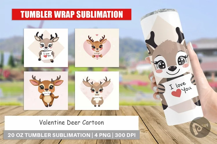 Tumbler Wrap Valentine Deer Cartoon