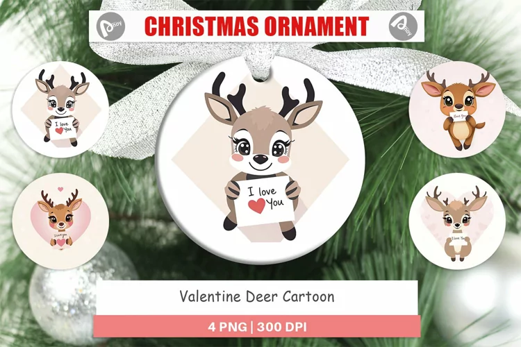 Christmas Ornaments Valentine Deer Cartoon