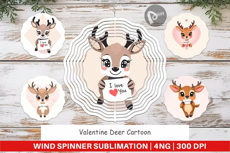 Wind Spinner Valentine Deer Cartoon