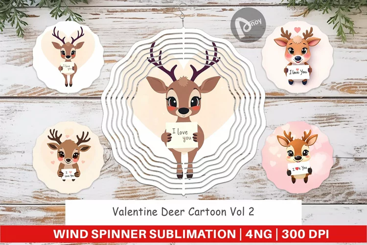 Wind Spinner Valentine Deer Cartoon