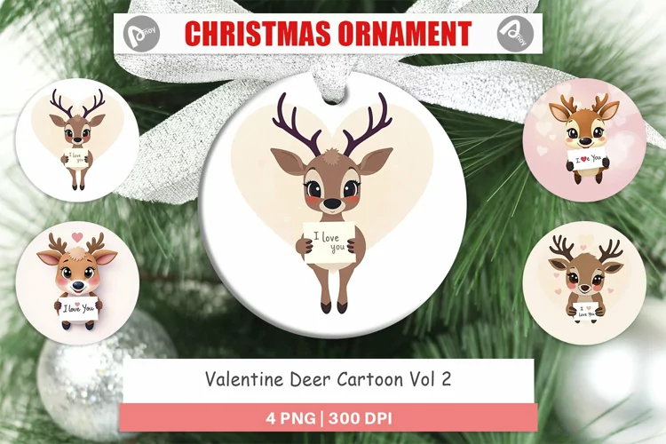Christmas Ornaments Valentine Deer Cartoon