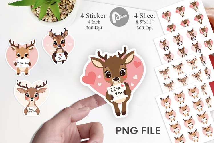 Valentine Deer Cartoon Sticker