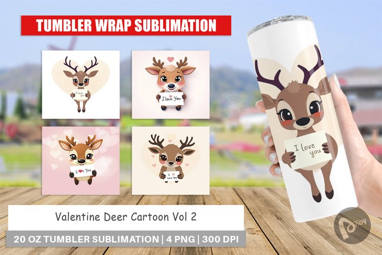 Tumbler Wrap Valentine Deer Cartoon example image 1