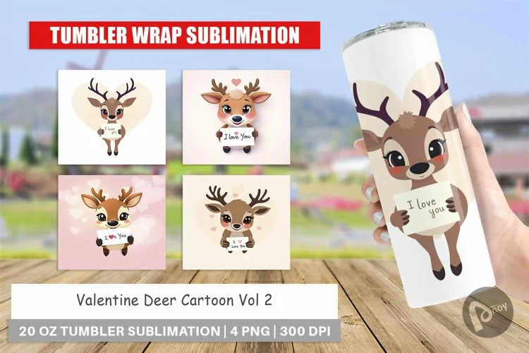 Tumbler Wrap Valentine Deer Cartoon