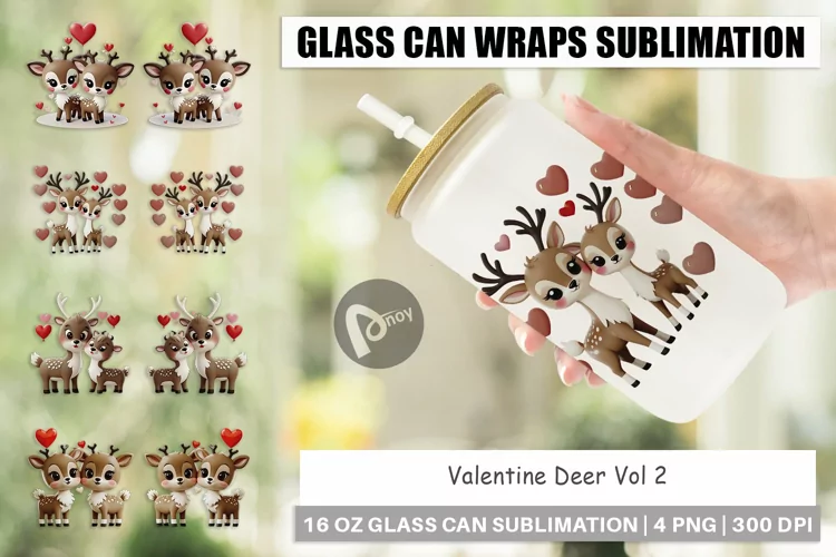 Glass Can Wraps Valentine Deer