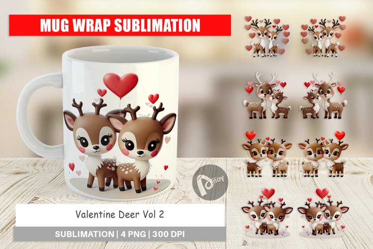 Mug Wrap Design Valentine Deer example image 1