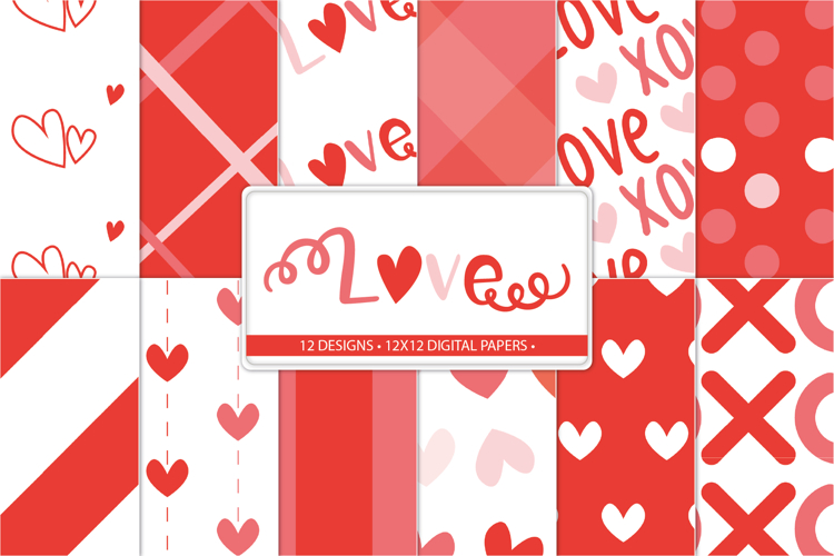 Valentine digital paper pack in red and pink