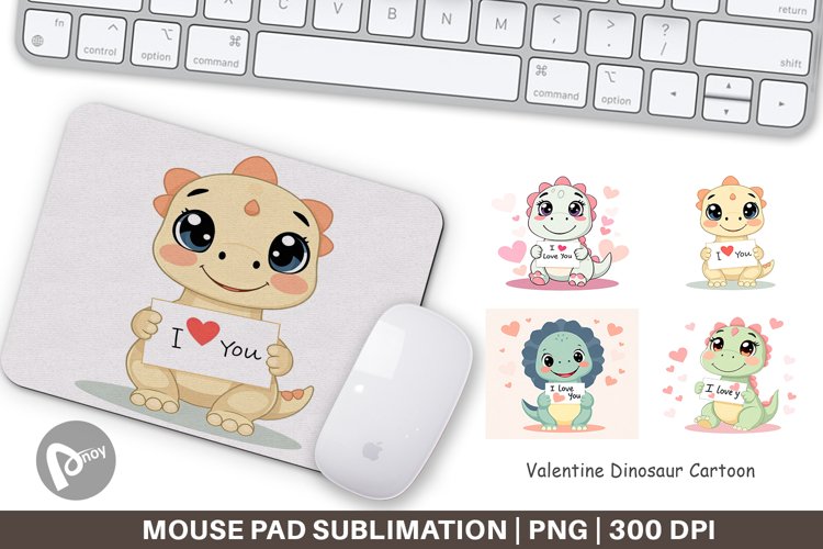 Mouse Pad Valentine Dinosaur Cartoon