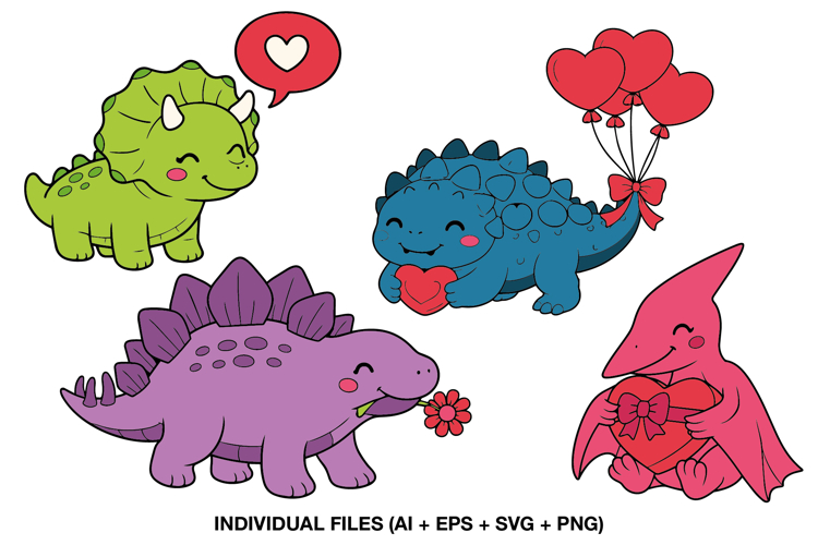 Valentine Dinosaur Clipart, Cute Dino Love PNG