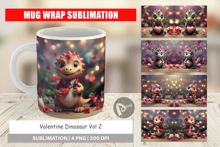 Mug sublimation design Valentine Dinosaur