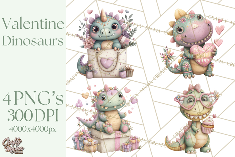 Valentine Dinosaur Clipart PNG, Cute Valentine Dinosaurs