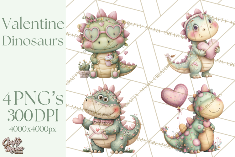 Valentine Dinosaur Clipart PNG, Cute Valentine Dinosaurs