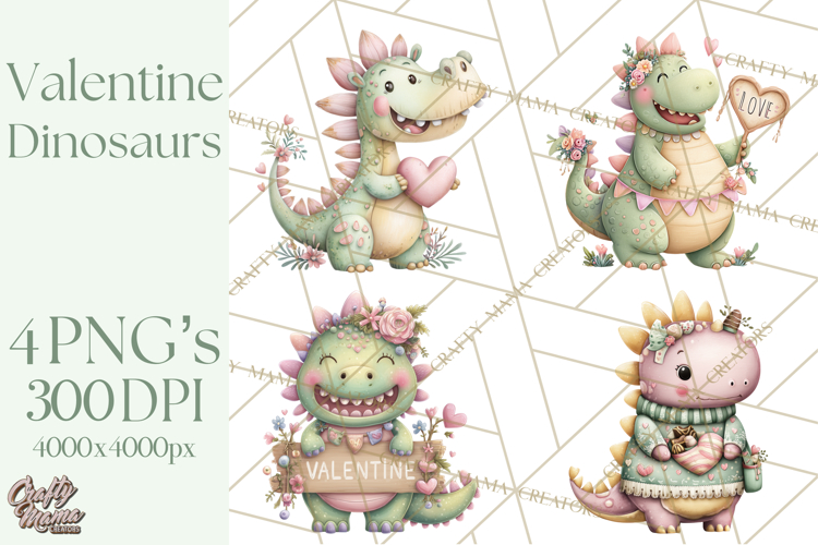 Valentine Dinosaur Clipart PNG, Cute Valentine Dinosaurs