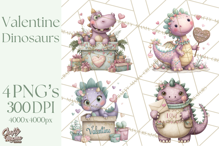 Valentine Dinosaur Clipart PNG, Cute Valentine Dinosaurs
