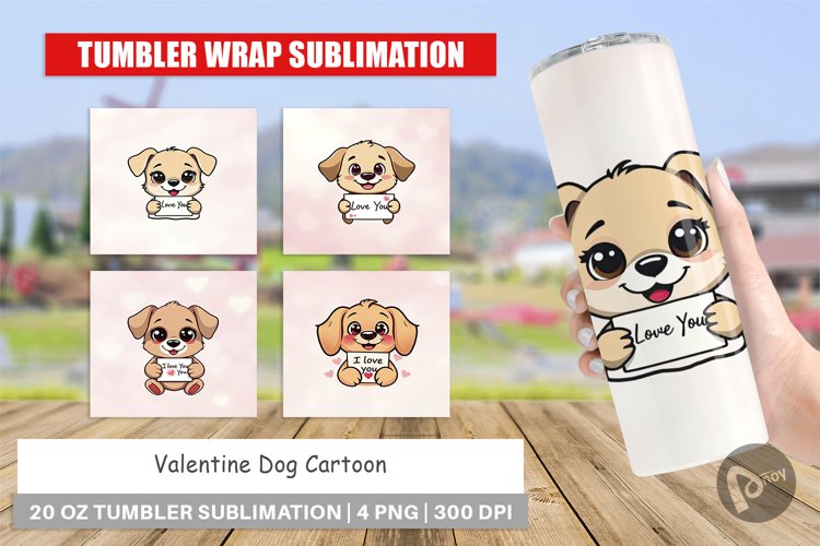 Tumbler Wrap Valentine Dog Cartoon example image 1