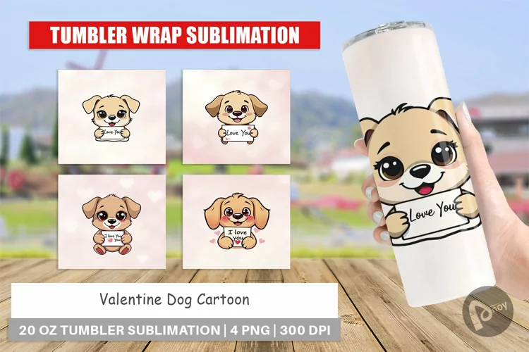 Tumbler Wrap Valentine Dog Cartoon