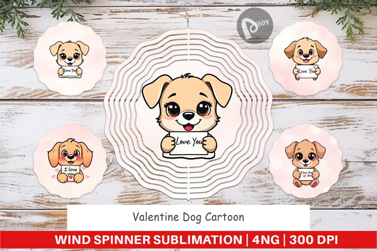 Wind Spinner Valentine Dog Cartoon example image 1
