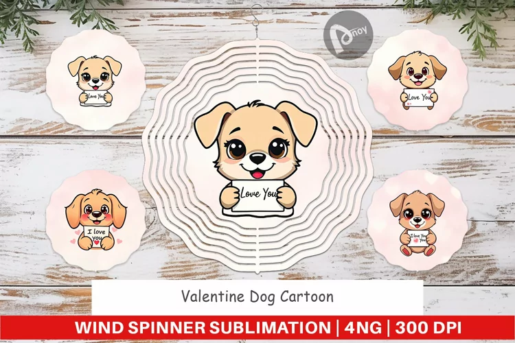 Wind Spinner Valentine Dog Cartoon