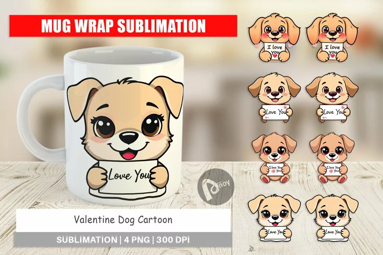 Mug Wrap Design Valentine Dog Cartoon