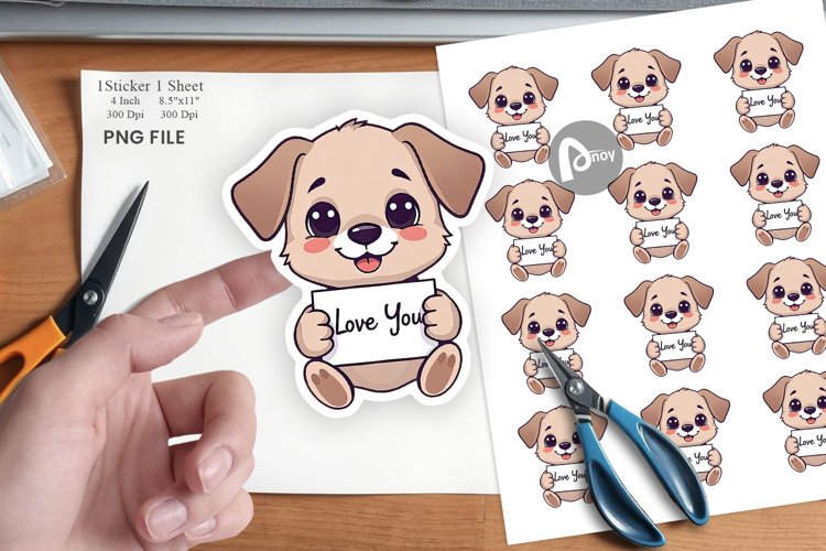 Valentine Dog Cartoon Sticker