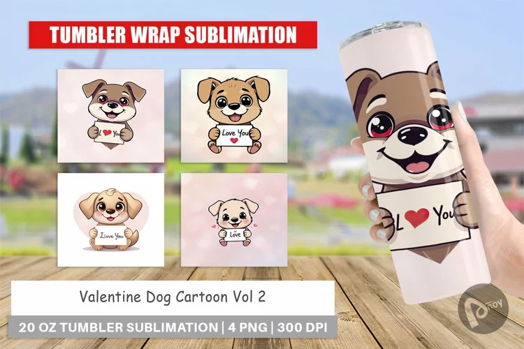 Tumbler Wrap Valentine Dog Cartoon