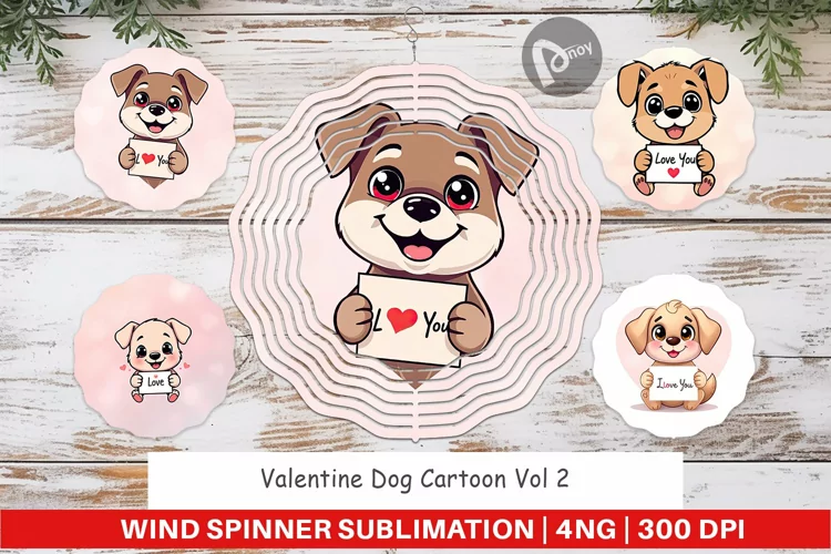 Wind Spinner Valentine Dog Cartoon