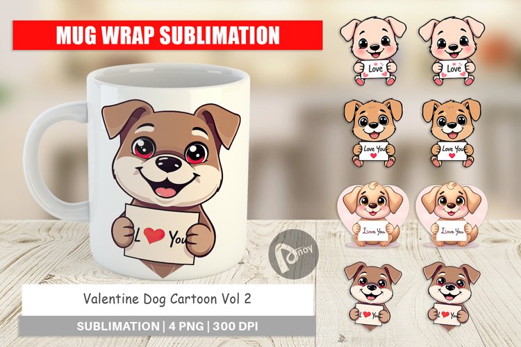 Mug Wrap Design Valentine Dog Cartoon example image 1