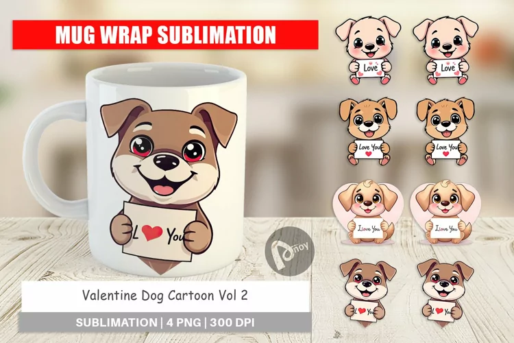 Mug Wrap Design Valentine Dog Cartoon
