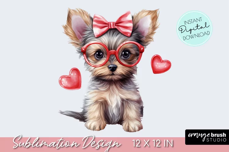 Valentine Dog Clipart PNG - Watercolor Puppy Sublimation PNG