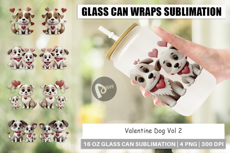 Glass Can Wraps Valentine Dog example image 1
