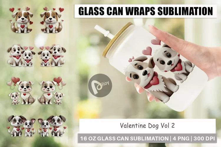 Glass Can Wraps Valentine Dog