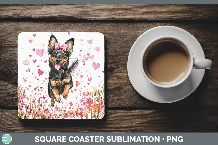 Valentine Dogs Australian Kelpie Square Coaster Sublimation