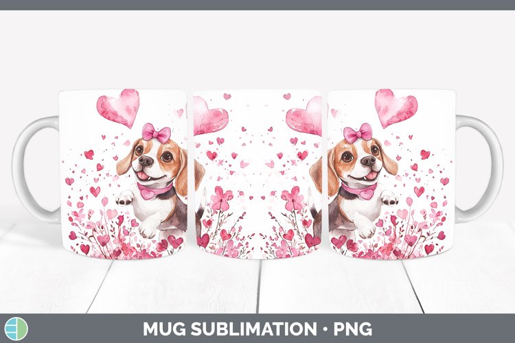 Valentine Dogs Beagle Mug Wrap Sublimation Coffee Cup Design