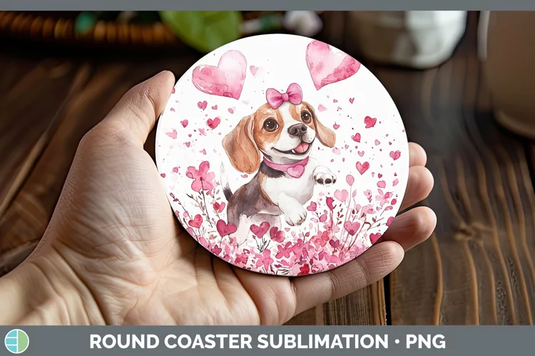 Valentine Dogs Beagle Round Coaster Sublimation Coaster Desi