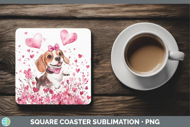 Valentine Dogs Beagle Square Coaster Sublimation Coaster Des