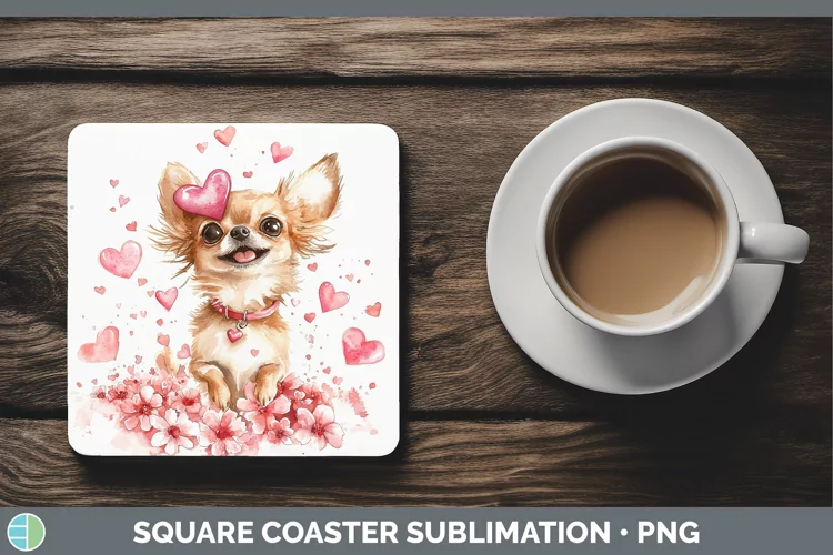 Valentine Dogs Chihuahua Square Coaster Sublimation Coaster